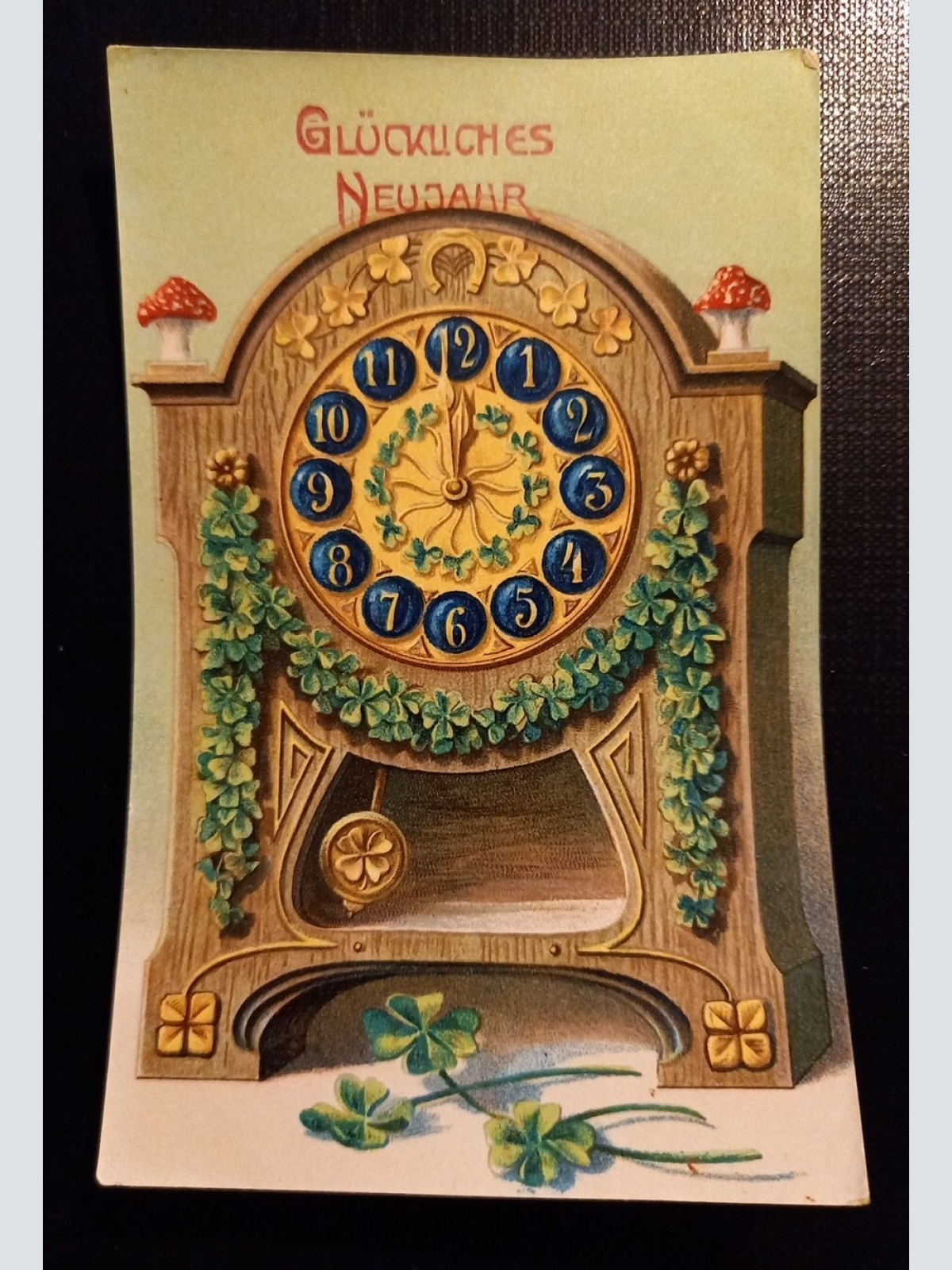 Glückliches Neujahr Uhr Pilze Klee 650443 Ga E