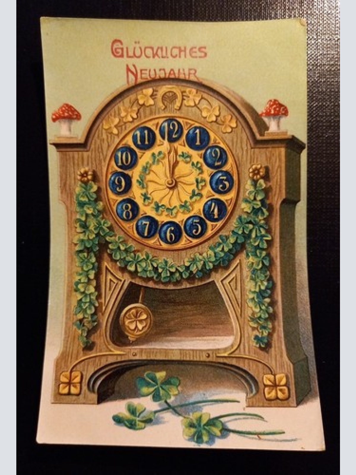 Glückliches Neujahr Uhr Pilze Klee 650443 Ga E