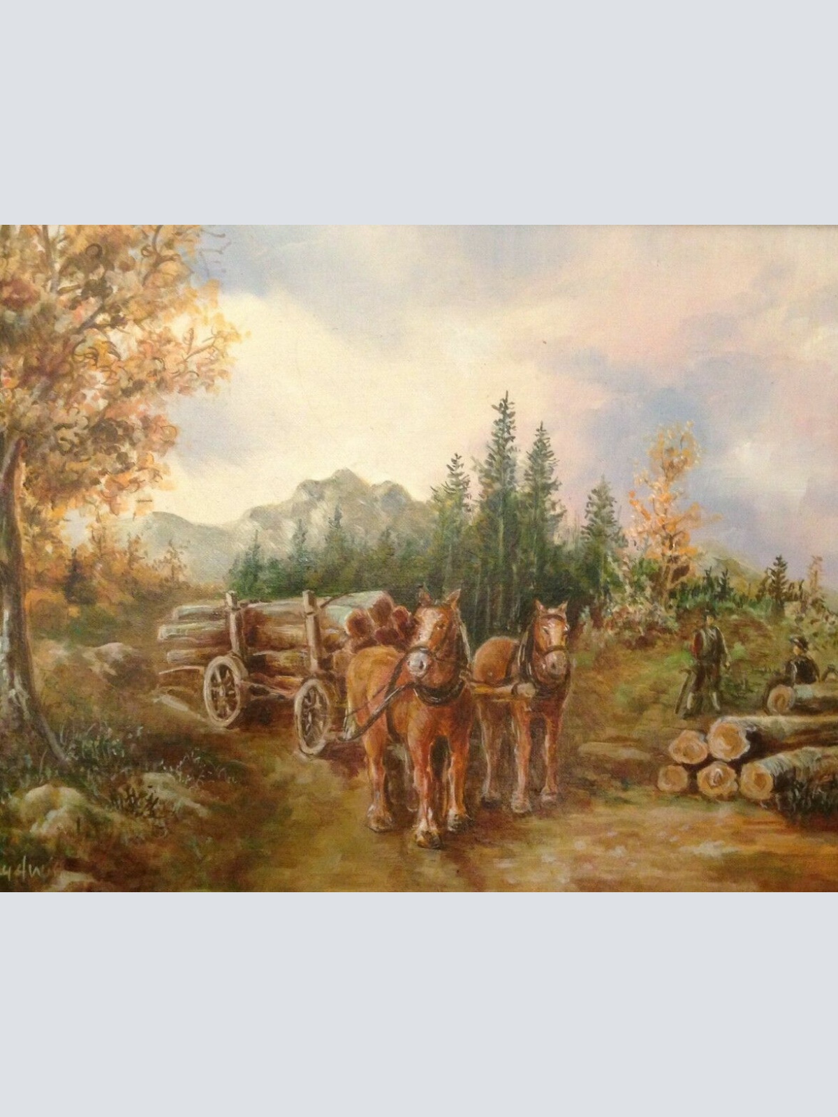 Hans Ludwig " Holzarbeiter " Ölmalerei Pferdekutsche Pferde   11440