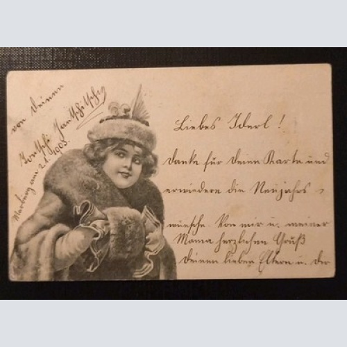 Frau Mit Hut Winter Schneeflocken Künstlerkarte  Gr E 410467