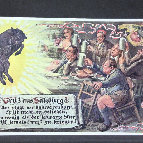 Salzburger Stier "Uns plagt der Bajuvarendurst.." Bier Lederhosen JW 7070