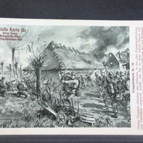 Kriegsbildkarte Nr. 19 Truppen stürmen Scheune Österreichische Armee JW 165454