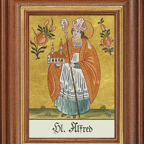 Hinterglasbild Heiliger Alfred Patronatsbild Taufe Namenspatron  12,7x16