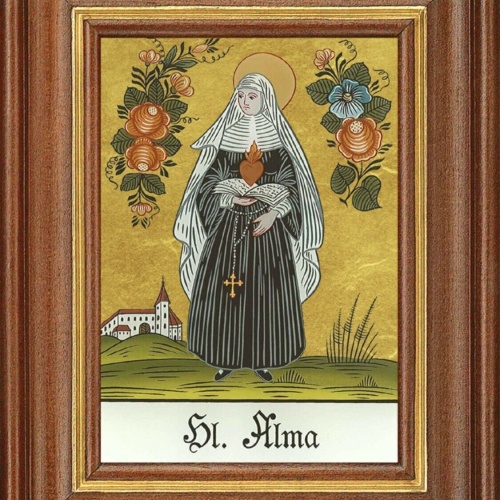 Hinterglasbild Heilige Alma Patronatsbild Taufe Namenspatron  12,7x16