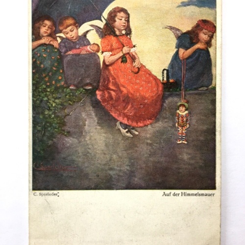 Auf der Himmelsmauer (C.Sporleder) - Engel mit Schirm - Künstlerkarte 40217 TH