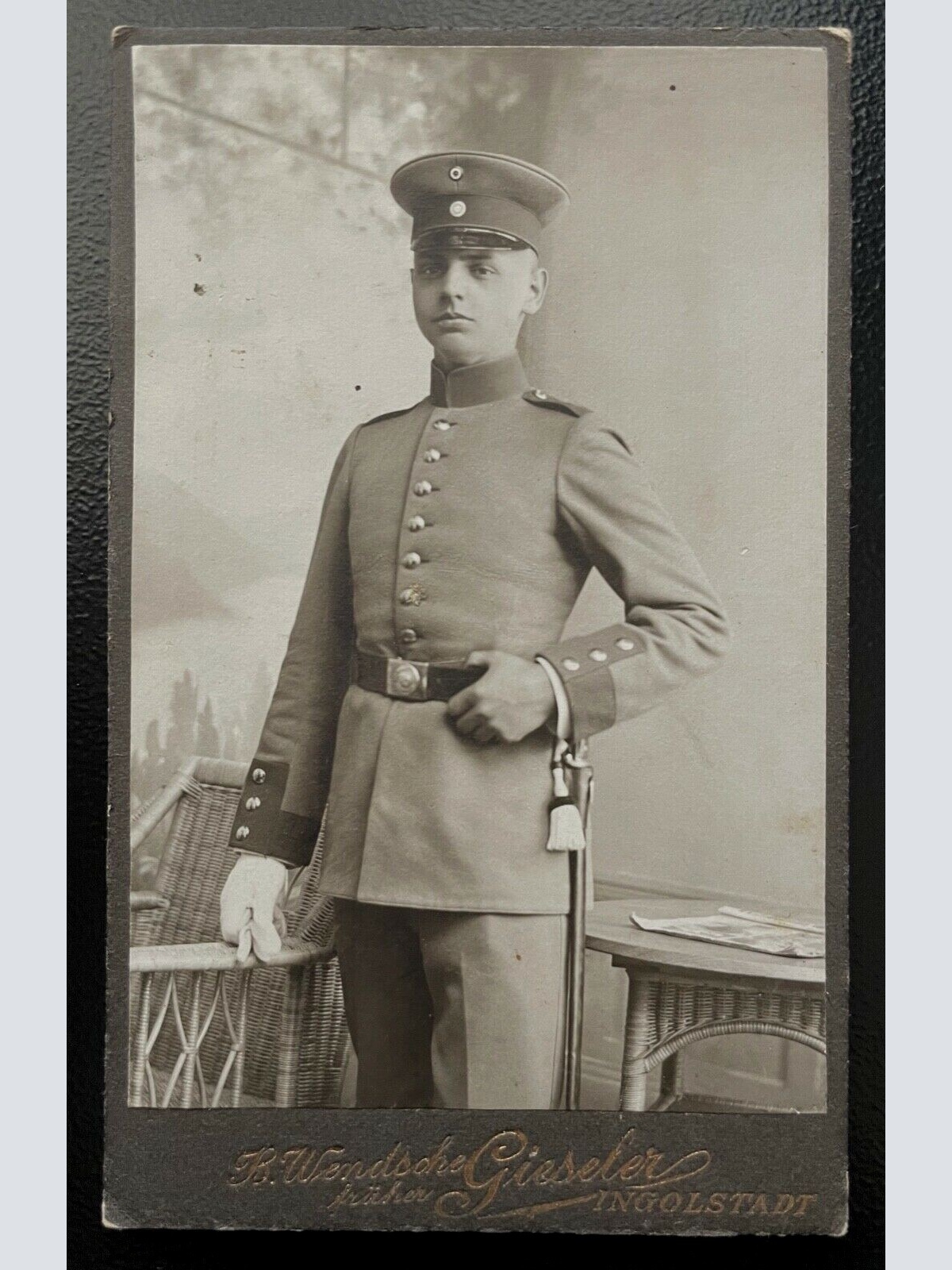 Foto Porträt Soldat Uniform Feldkappe Wendsche Ingolstadt ca10,4x6,4cm 402415 TH