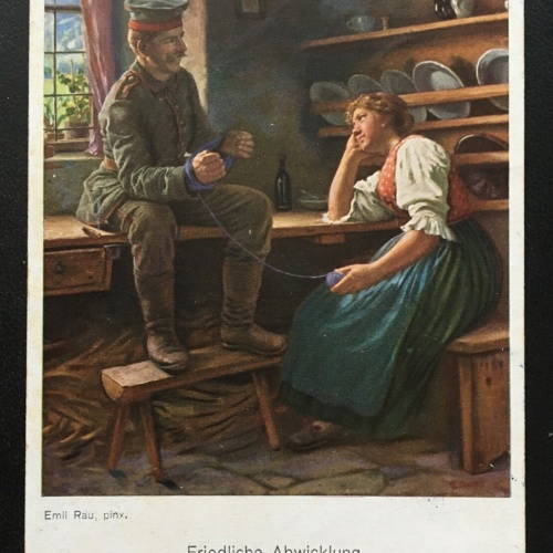 Friedliche Abwicklung - Frau fesselt Soldat mit Garn - Militär Krieg 400637 TH