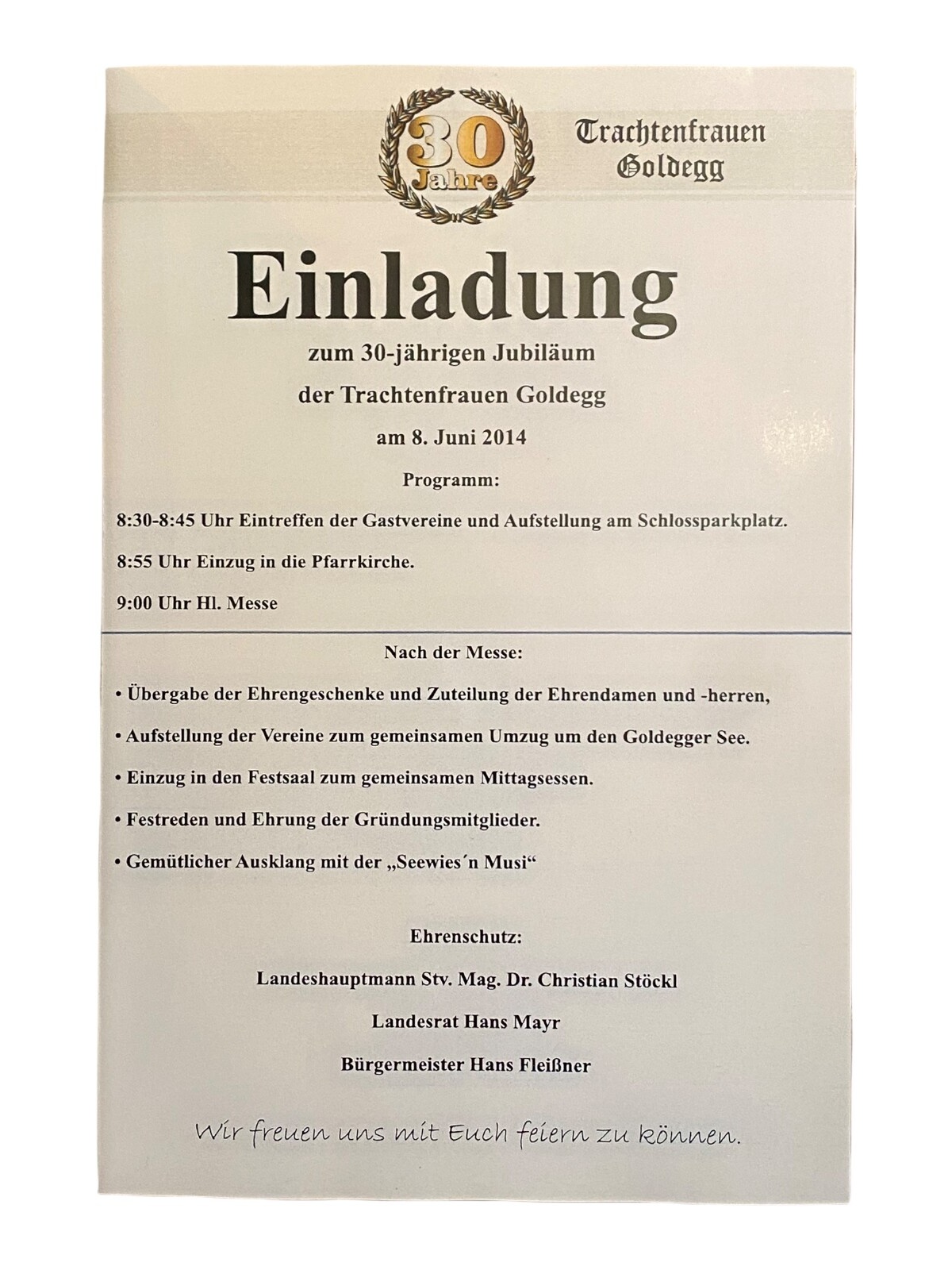 574 Trachtenfrauen EINLADUNG ZUM 30-JÄHRIGEN JUBILÄUM DER TRACHTENFRAUEN GOLDE