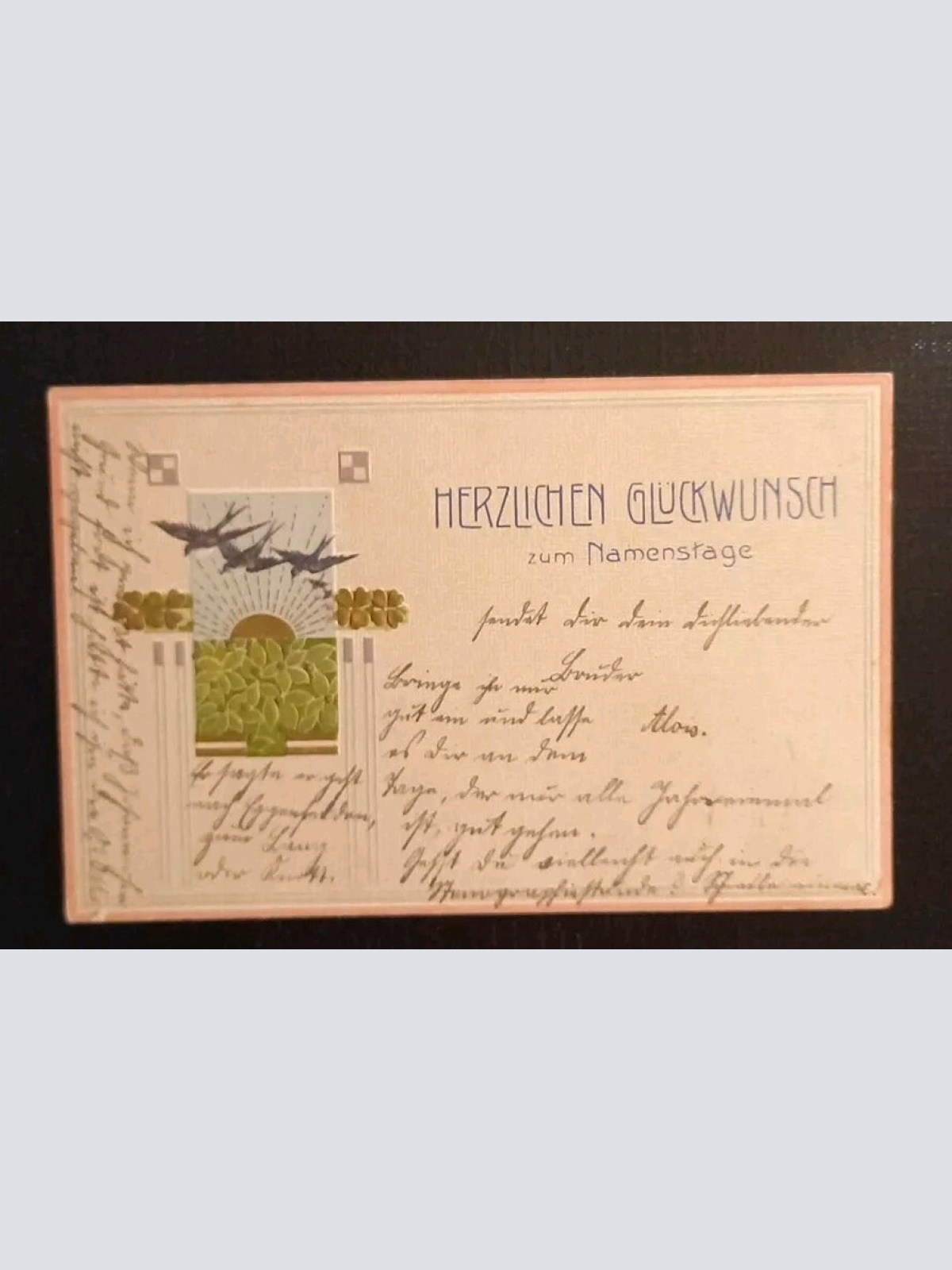 Glückwunsch Zum Namenstag Schwalben Mit Klee Prägekarte 400549 gr I