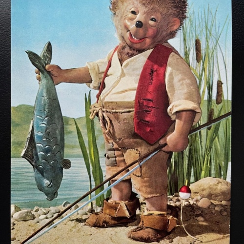 Mecki Igel Endlich hab ich Dich Angler Rute Fisch Puppe Hörzu Diehl 400601 TH