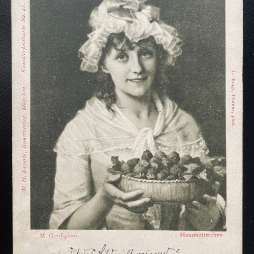 Hausmütterchen M.Gordigiani Frau Hut Tracht Beeren Schüssel Korb 400590 TH A