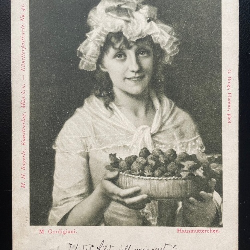 Hausmütterchen M.Gordigiani Frau Hut Tracht Beeren Schüssel Korb 400590 TH A