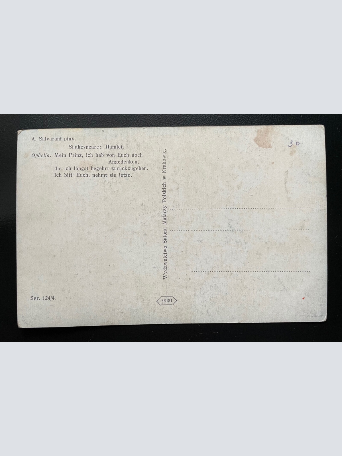 Shakespeare Hamlet A.Salvarani Malerei Bild Mann Frau Kleid Angedenken 400594 D