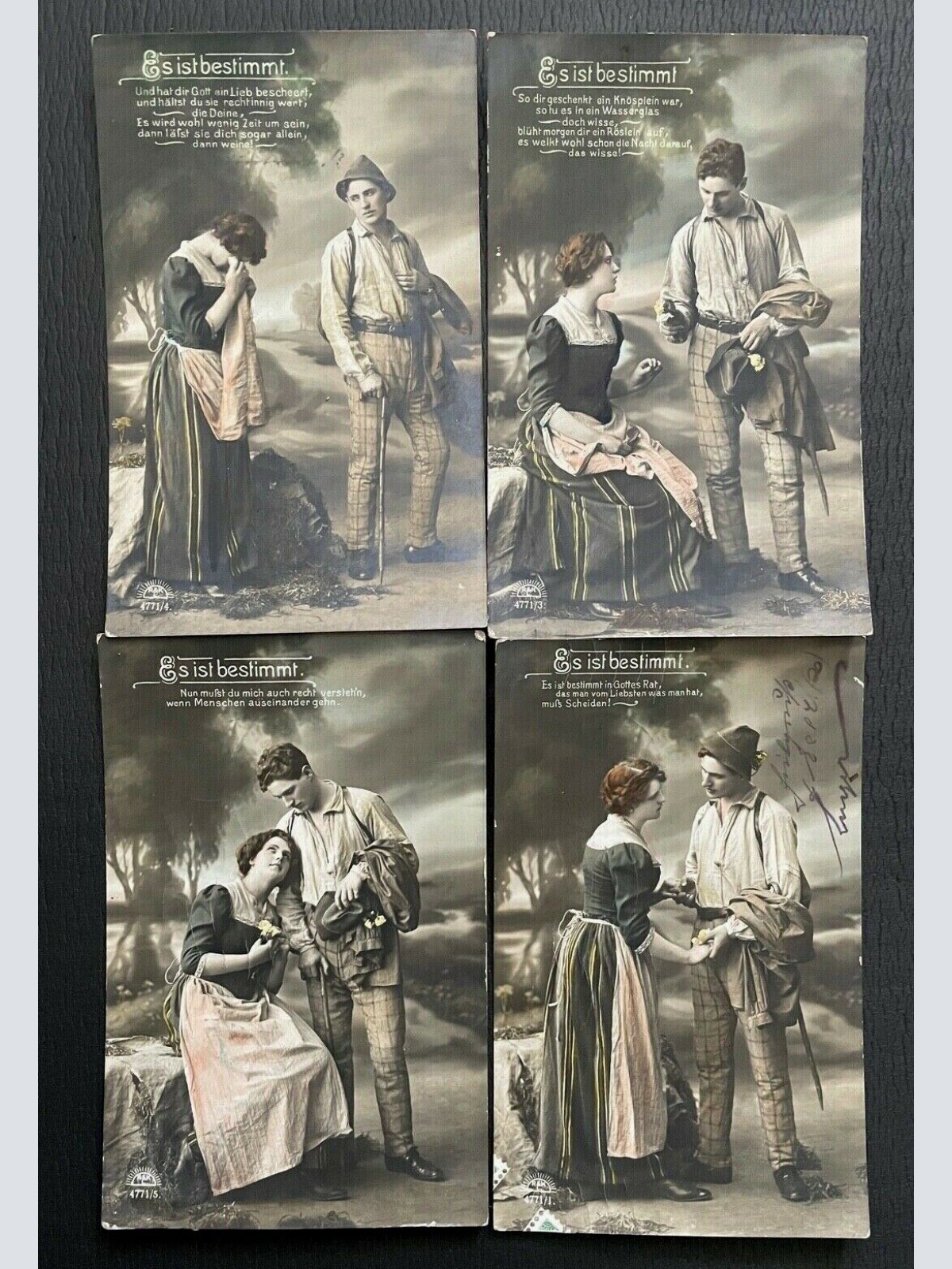 4er Set Es ist bestimmt Gedicht Mann Frau Paar Liebe Kleid Hut Tracht 400408 TH