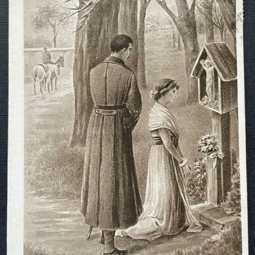 Des Abschieds bittere Stunde Frau Mann Bildstock Kreuz Kleid Pferd 400373 TH F