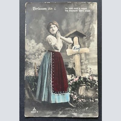 Verlassen bin i Frau Kleid Tracht Trauer Grab Kreuz Kranz Krieg 400404 TH