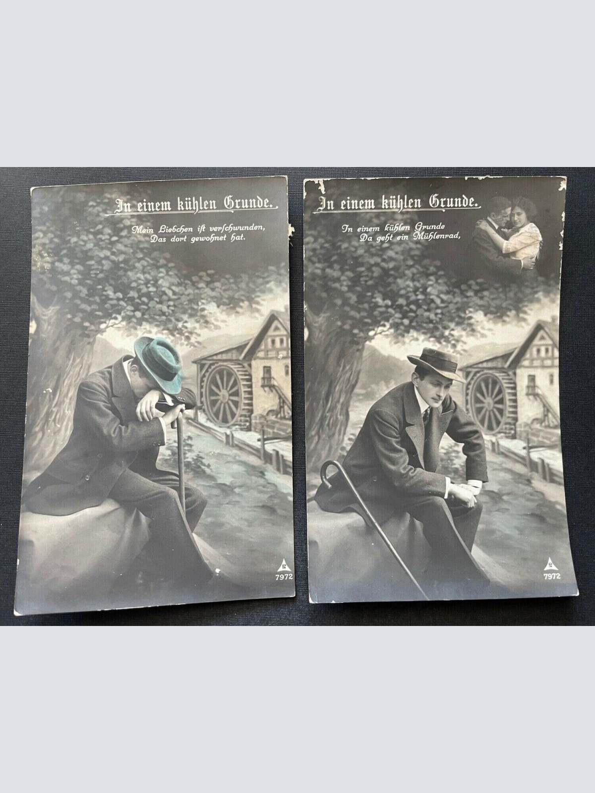 2er Set In einem kühlen Grunde Mühlenrad Mann Anzug Hut Bart Baum 410794 TH F