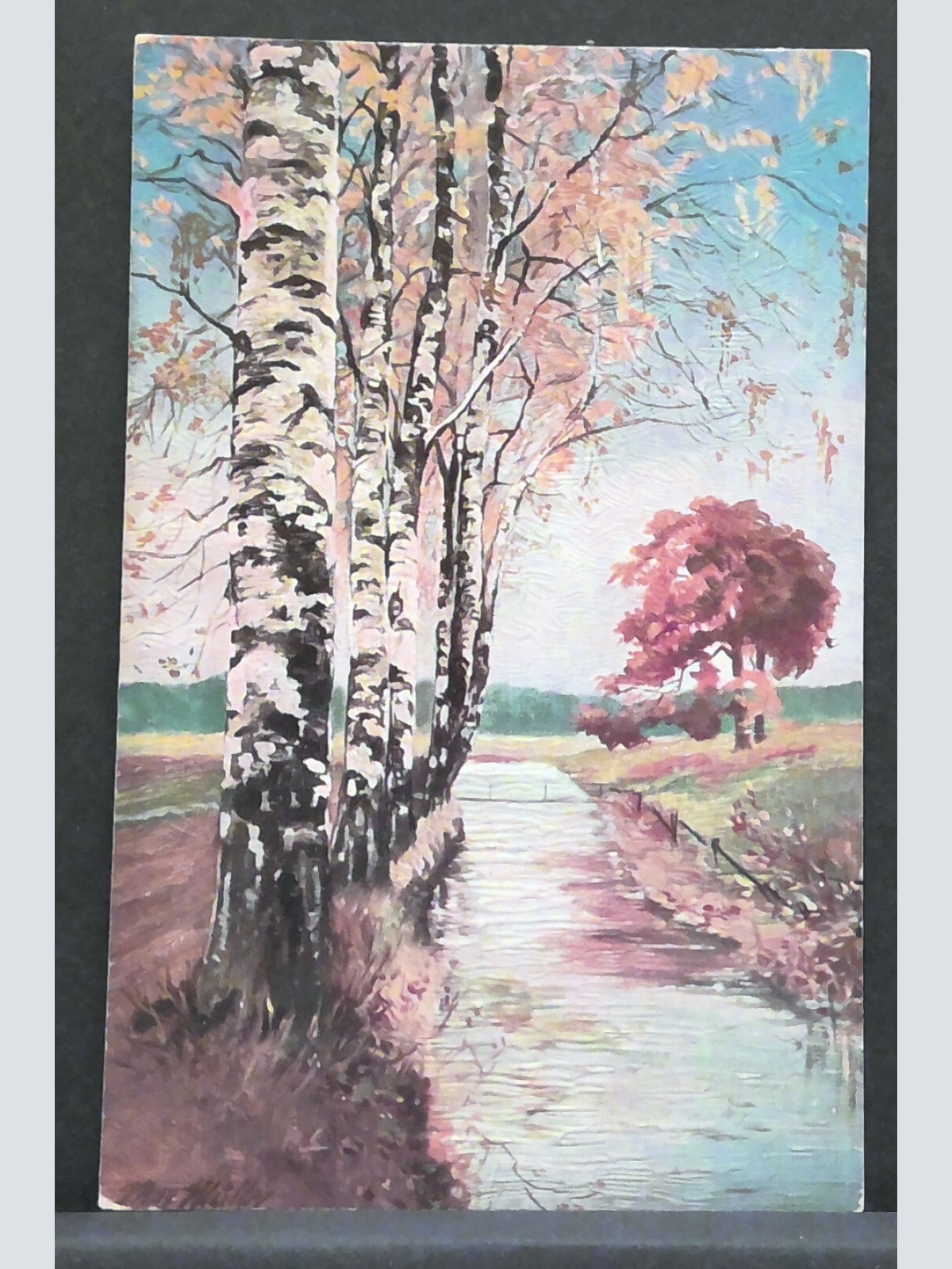 Max Müller Birken am Bach Gemälde Tiefdruck JW 410169 F