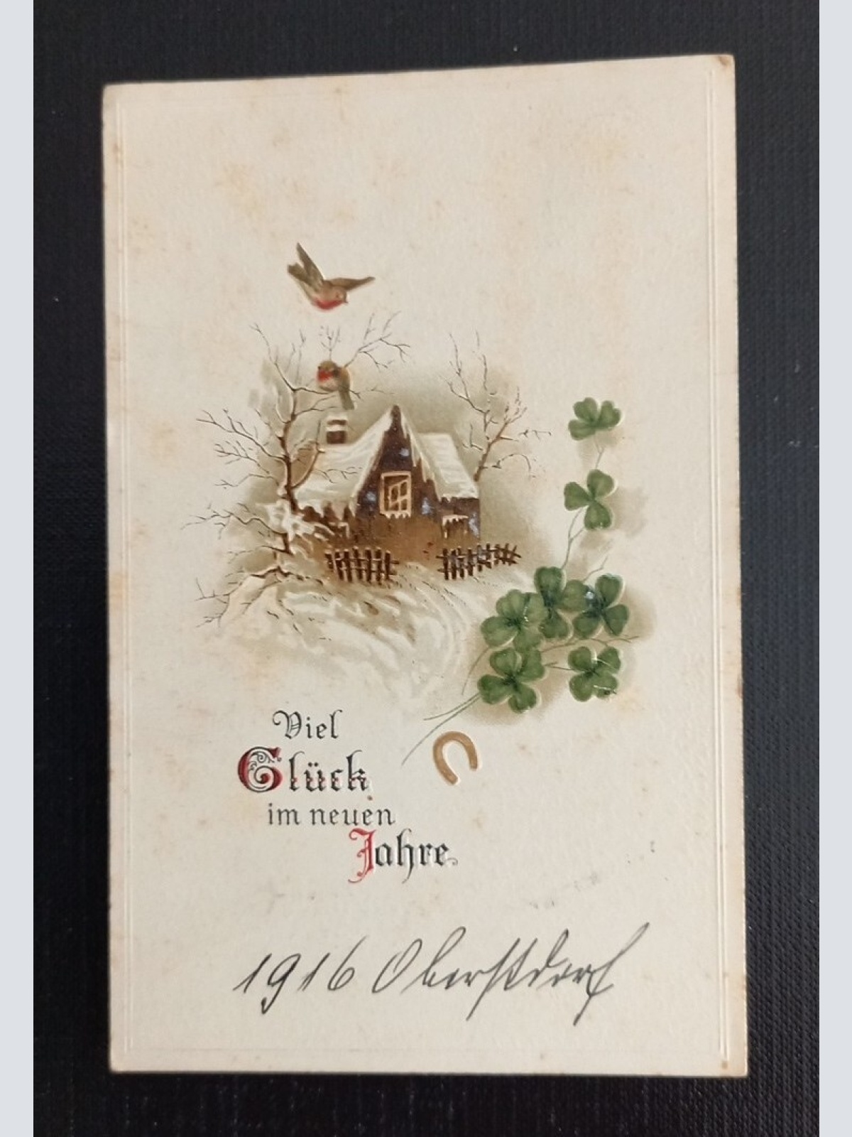 Glückwunschkarte Haus 2 Vögel Klee Schnee 5511 H