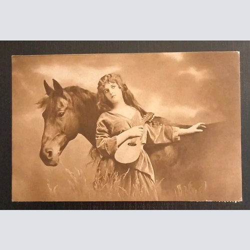 Künstlerkarte Frau Mit Pferd Und Mandoline 600612A Gr
