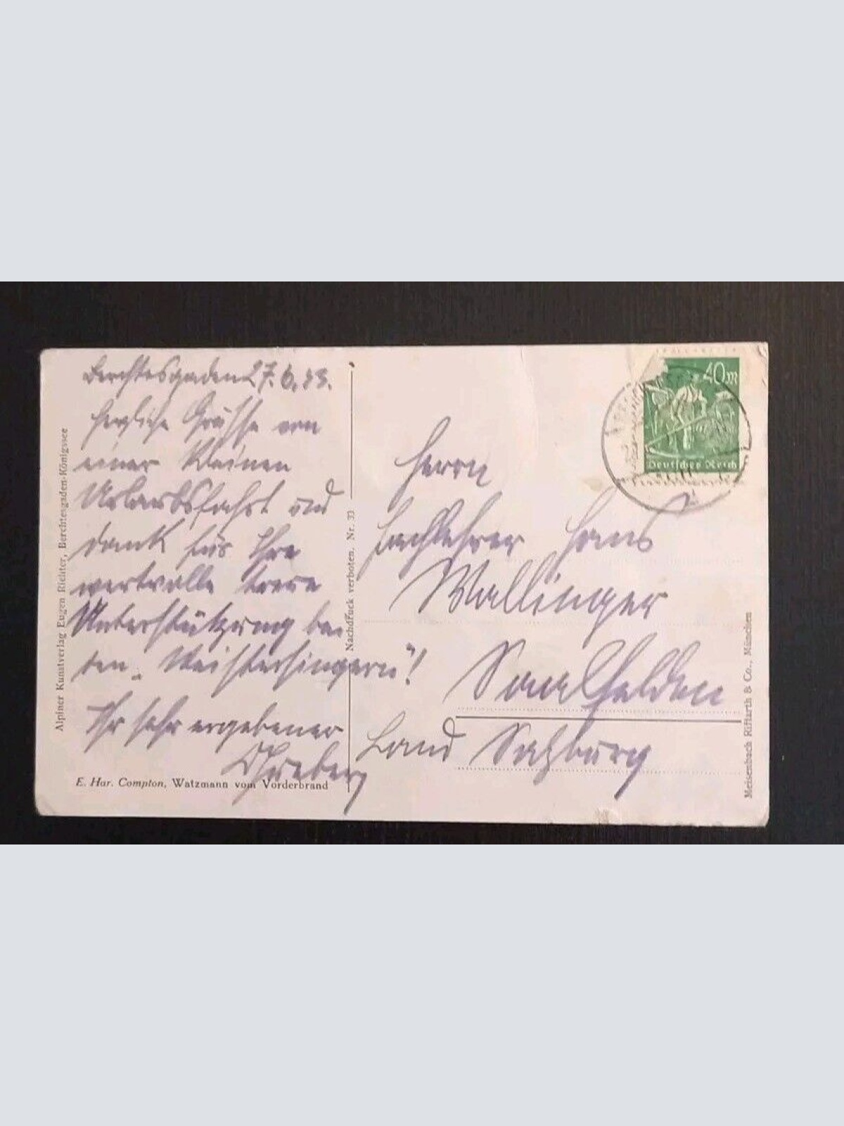 Künstlerkarte Watzmann Vom Vorderbrand 600639A Gr