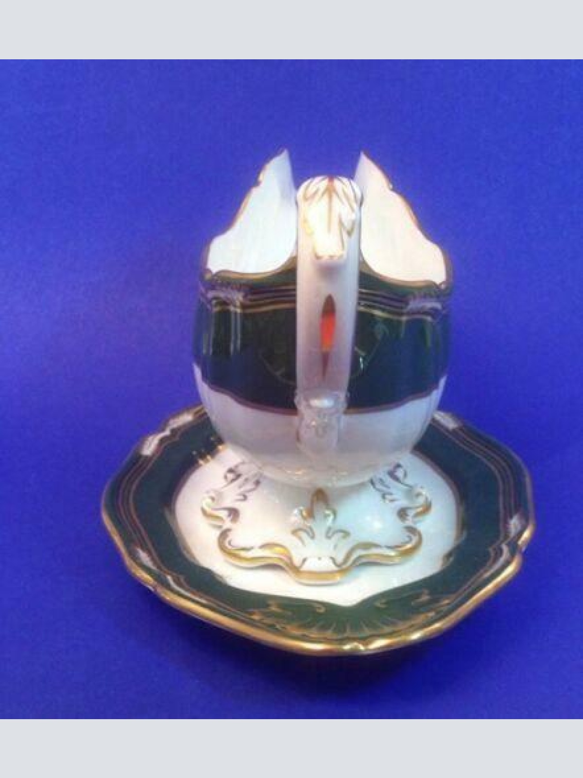 Spode Harrogate Sauciere 2 teilig Grün mit Goldrand 14116