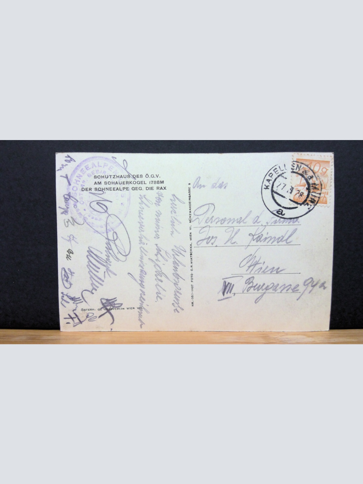 Schutzhaus des ÖGV Schauerkogel Schneealpe gegen Rax JW 650408 C