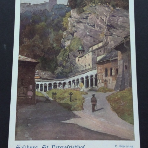 Salzburg St Petersfriedhof mit Blick auf die Festung Gemälde JW 650305 C