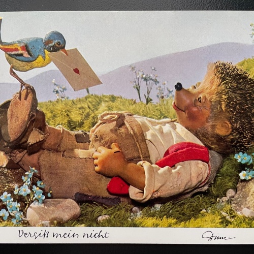 Mecki Igel Vergiß mein nicht Vogel Liebesbrief Wiese Puppe Hörzu Diehl 400605 TH