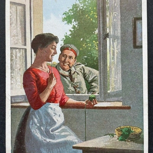 Sie überlegt sich's Frau Mann Soldat Fenster Kleid Schürze Uniform 400310 TH F