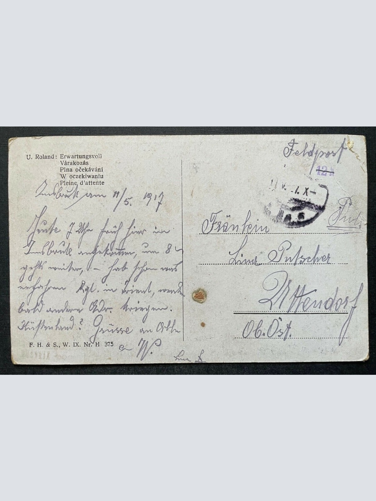 Malerei Erwartungsvoll U.Roland Frau Kleid Ufer Meer Baum Haarschmuck 400286 A