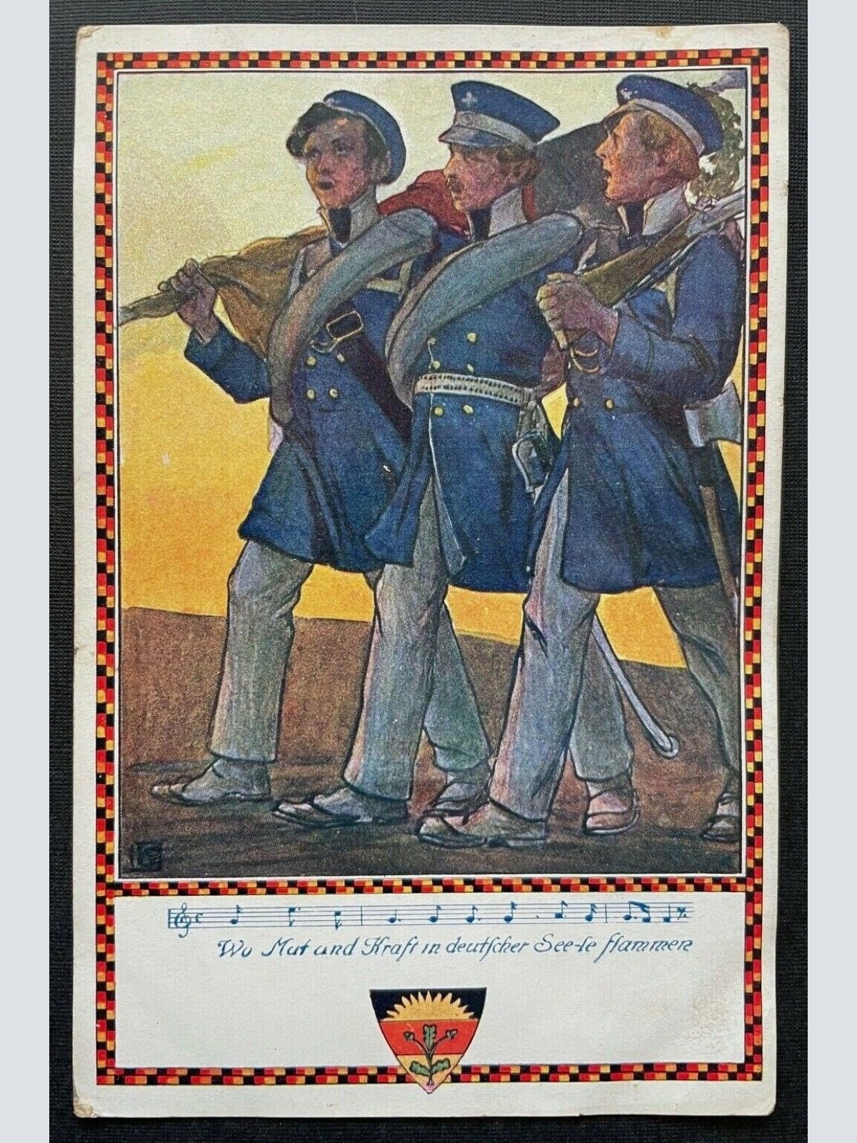 Deutscher Schulverein Mut & Kraft Lied Noten Soldaten Uniform Gewehr 400257 TH