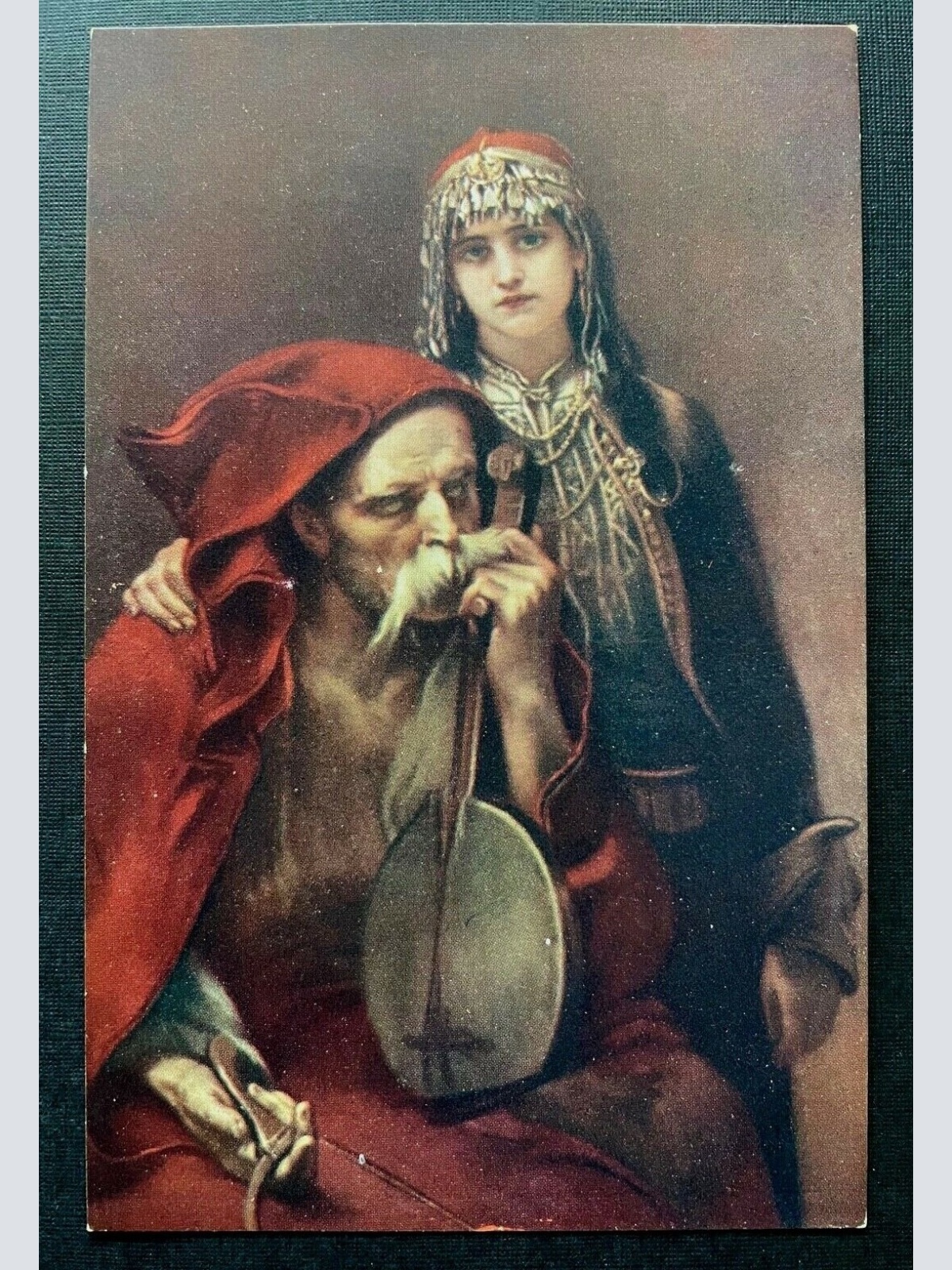 Malerei Blinder Geiger J.Cermak Musiker Violine Mädchen Kopfschmuck 400313 TH F