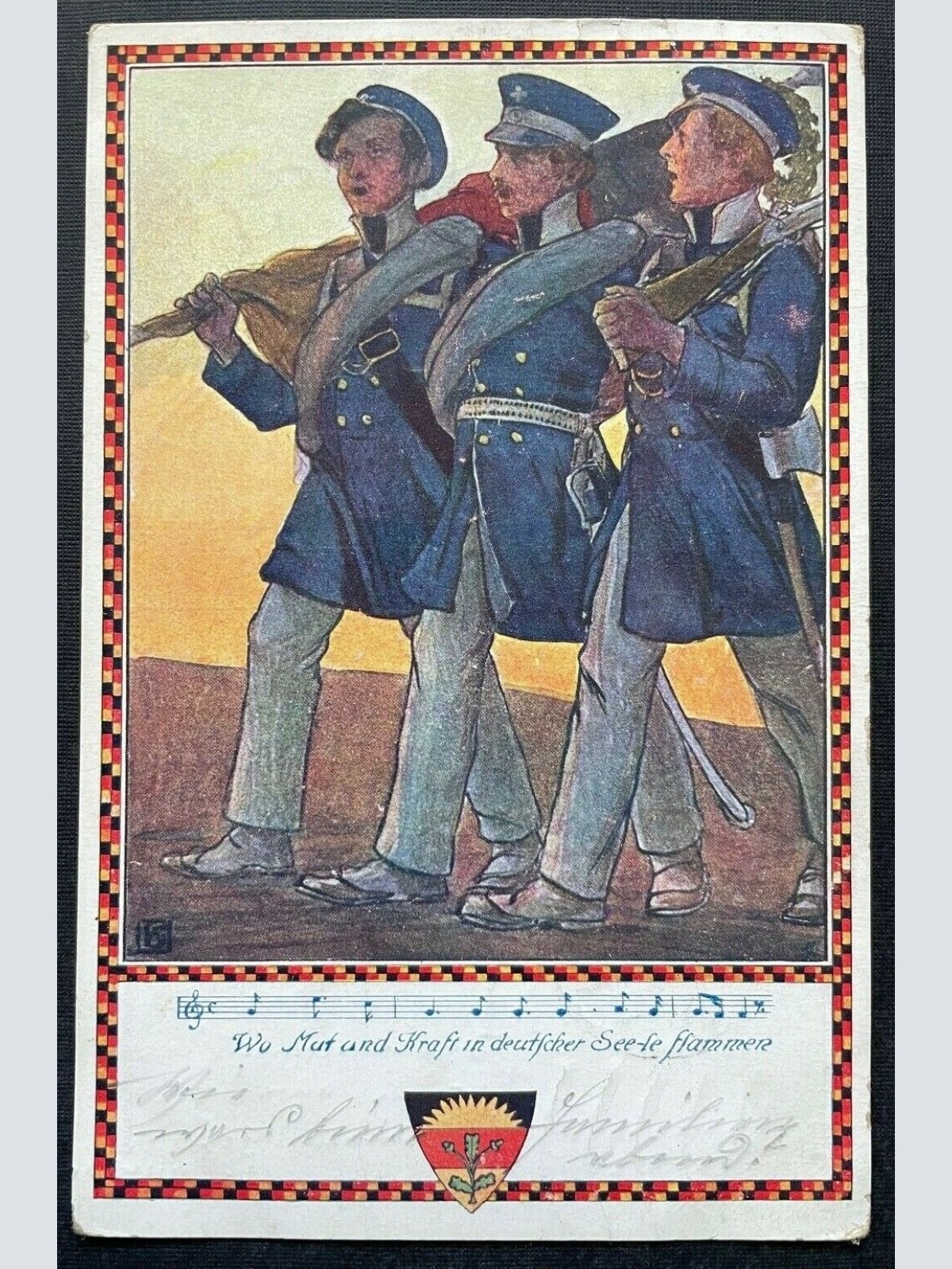 Deutscher Schulverein Mut & Kraft Noten Lied Soldaten Uniform Gewehr 400325 TH