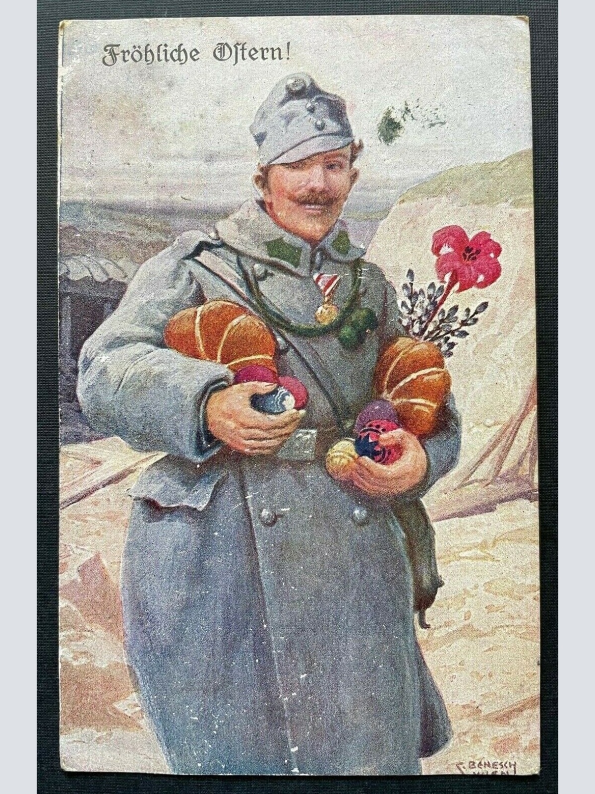 Fröhliche Ostern Soldat Ostereier Blumen Uniform Feldmütze Orden 400311 TH G