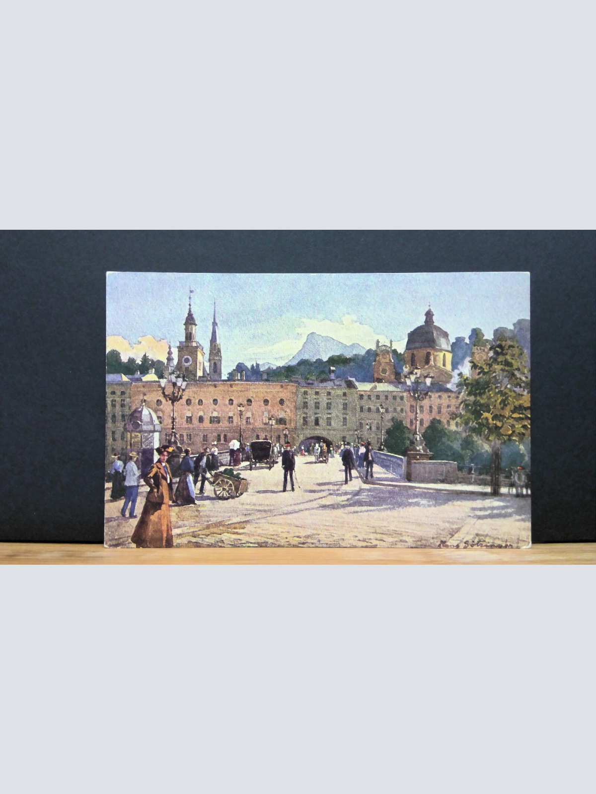 Salzburg Stadtbrücke mit Untersberg Gemälde JW 650314 C