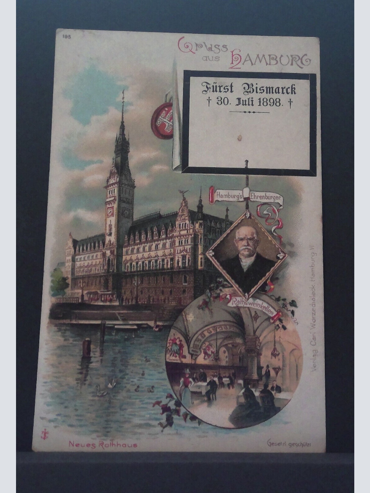 Bismarck Trauerkarte Gruss aus Hamburg Neues Rathaus Gemälde JW 500244 C