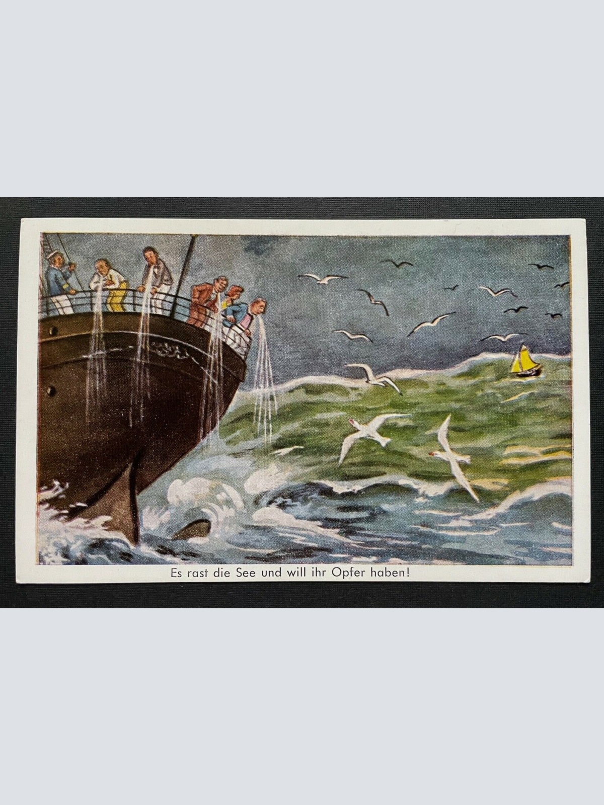 Es rast die See Opfer Seekrank Schiff Möwe Wellen Meer Boot Cartoon 401070 TH A