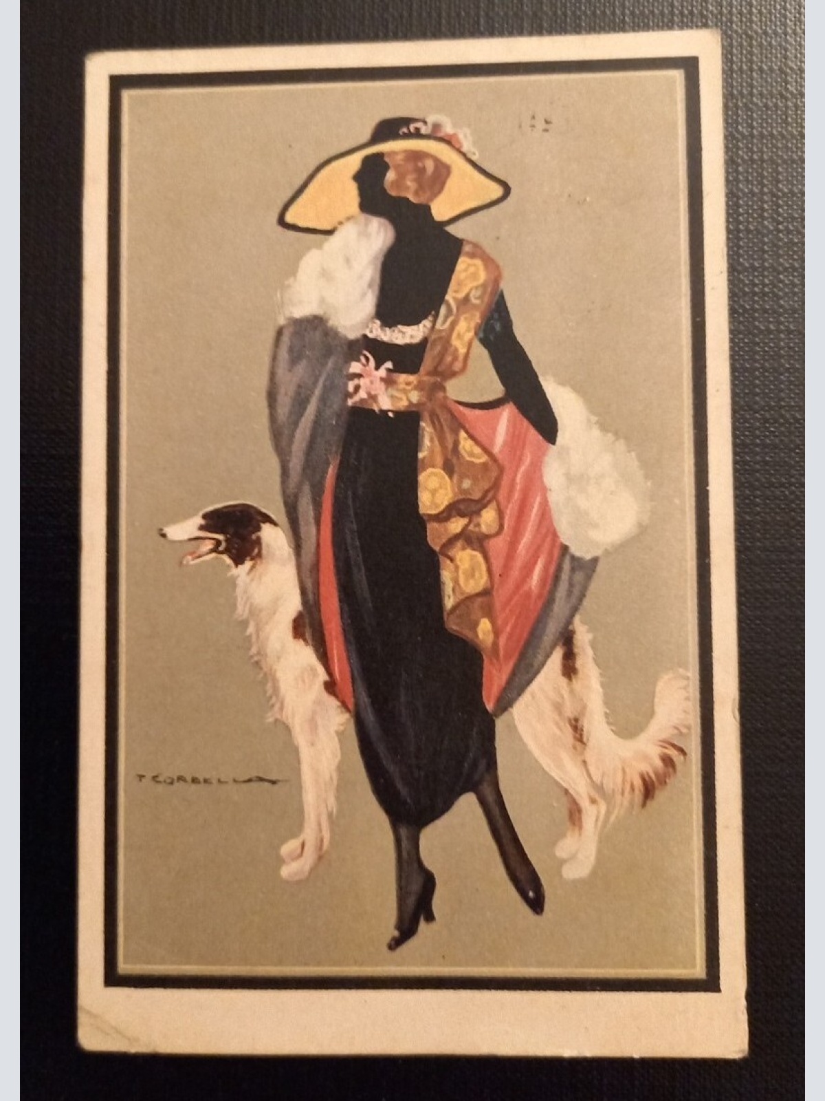 Dame mit Hut und Windhund 800057 Ga E