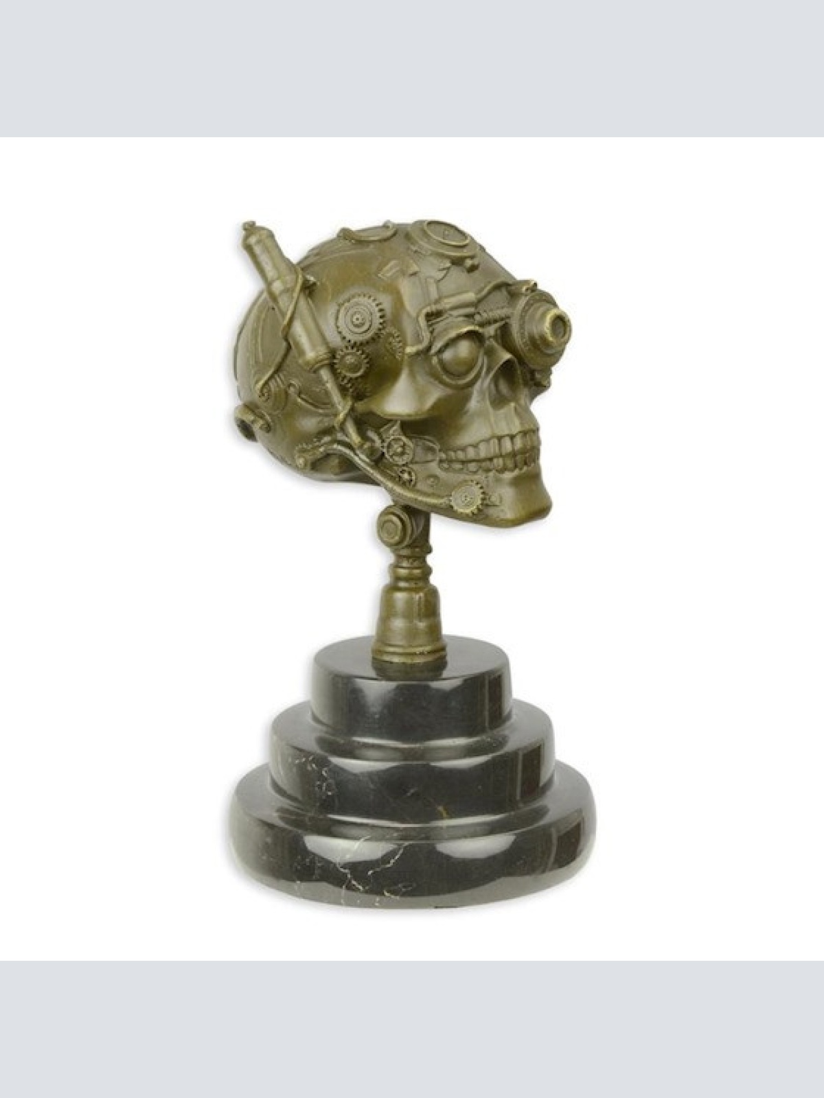 Bronze Skulptur auf Marmor Block Steampunk Schädel H 19,1 L 10,9 NLBX-15