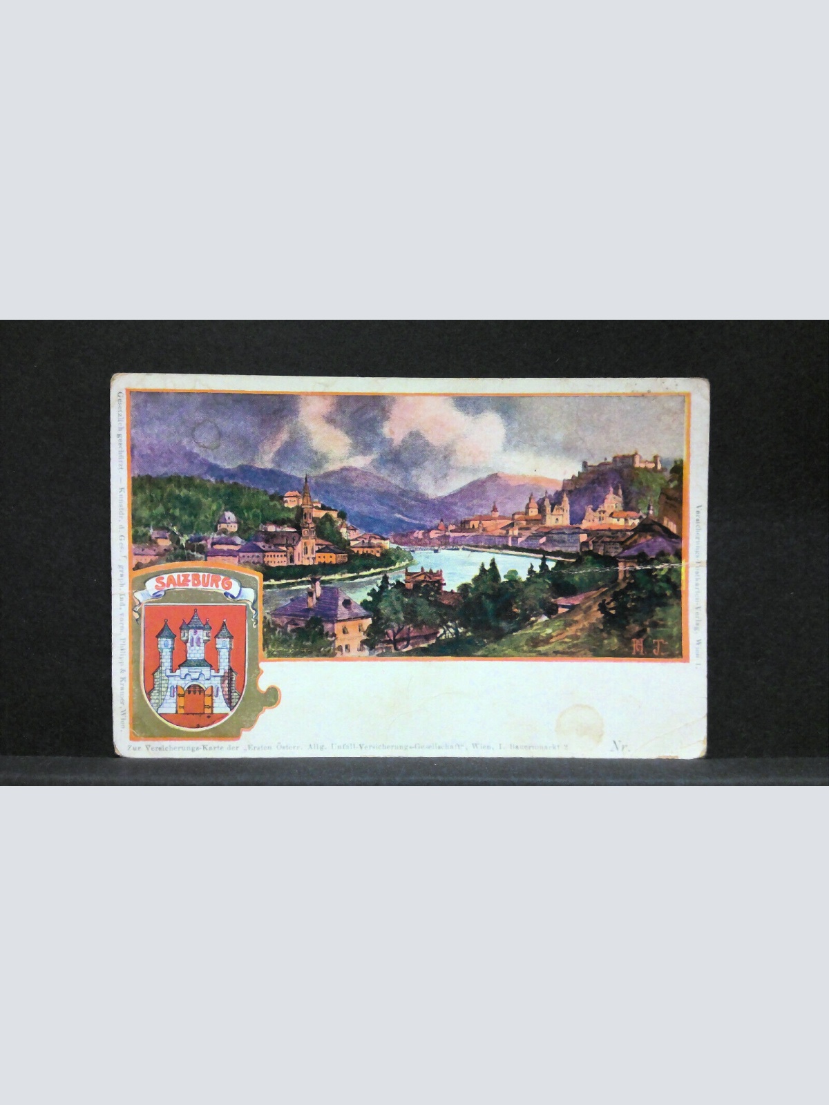 Salzburg Salzach Zeichnung Künstlerkarte JW21541