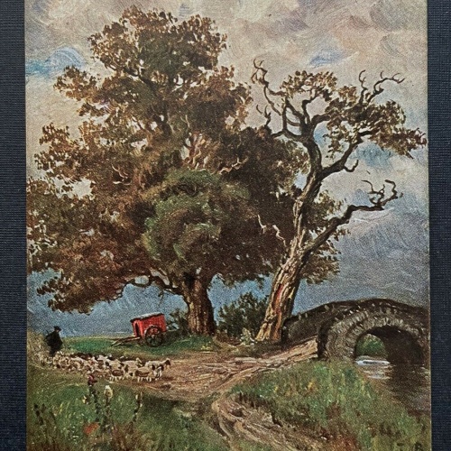 Malerei Bild Baum Schäfer Schafe Wagen Brücke Bach Künstlerkarte 402390 TH