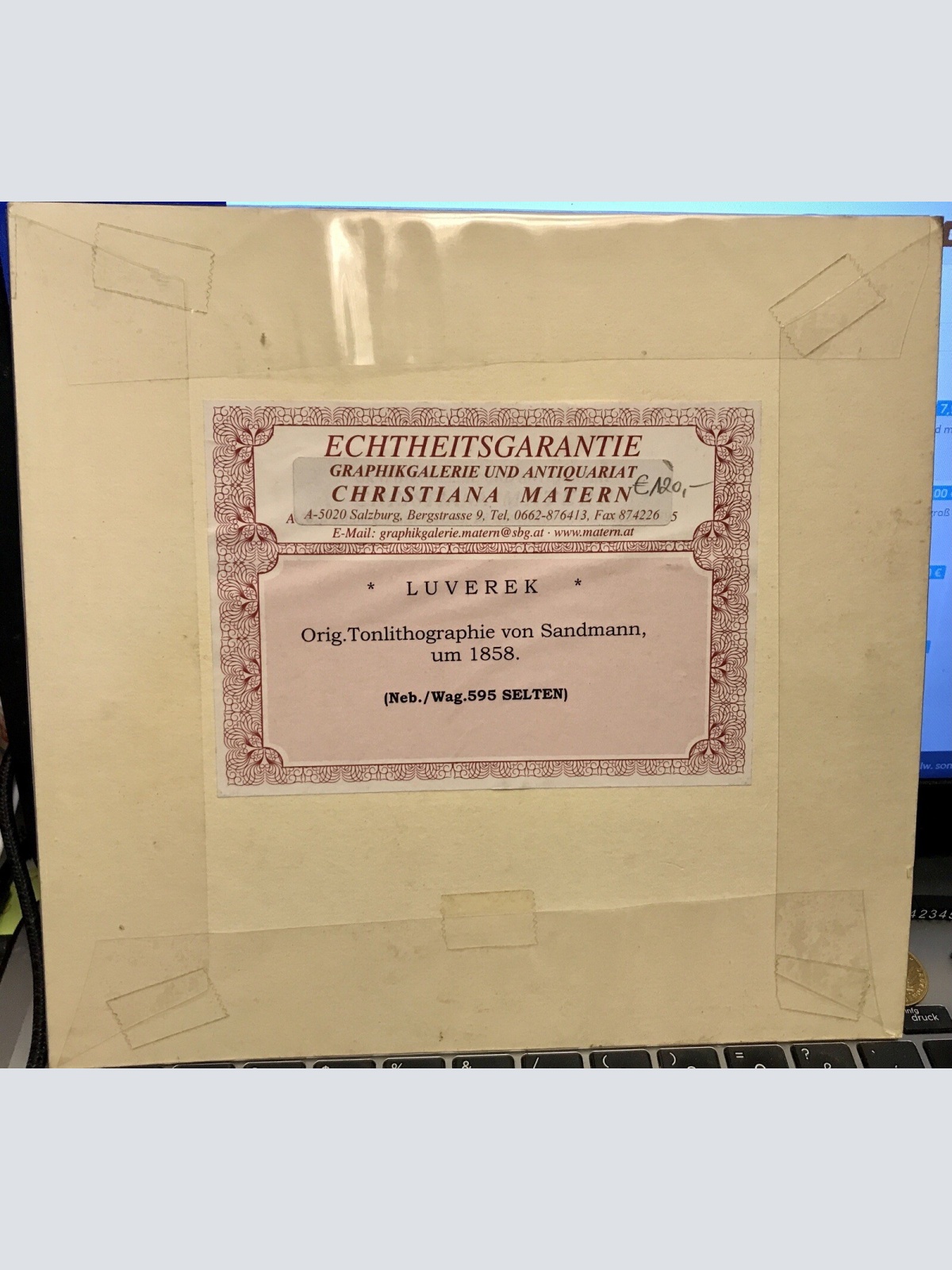 Original Tonlithographie von Sandmann um 1858, Echtheitsgarantie, Luverek,300024