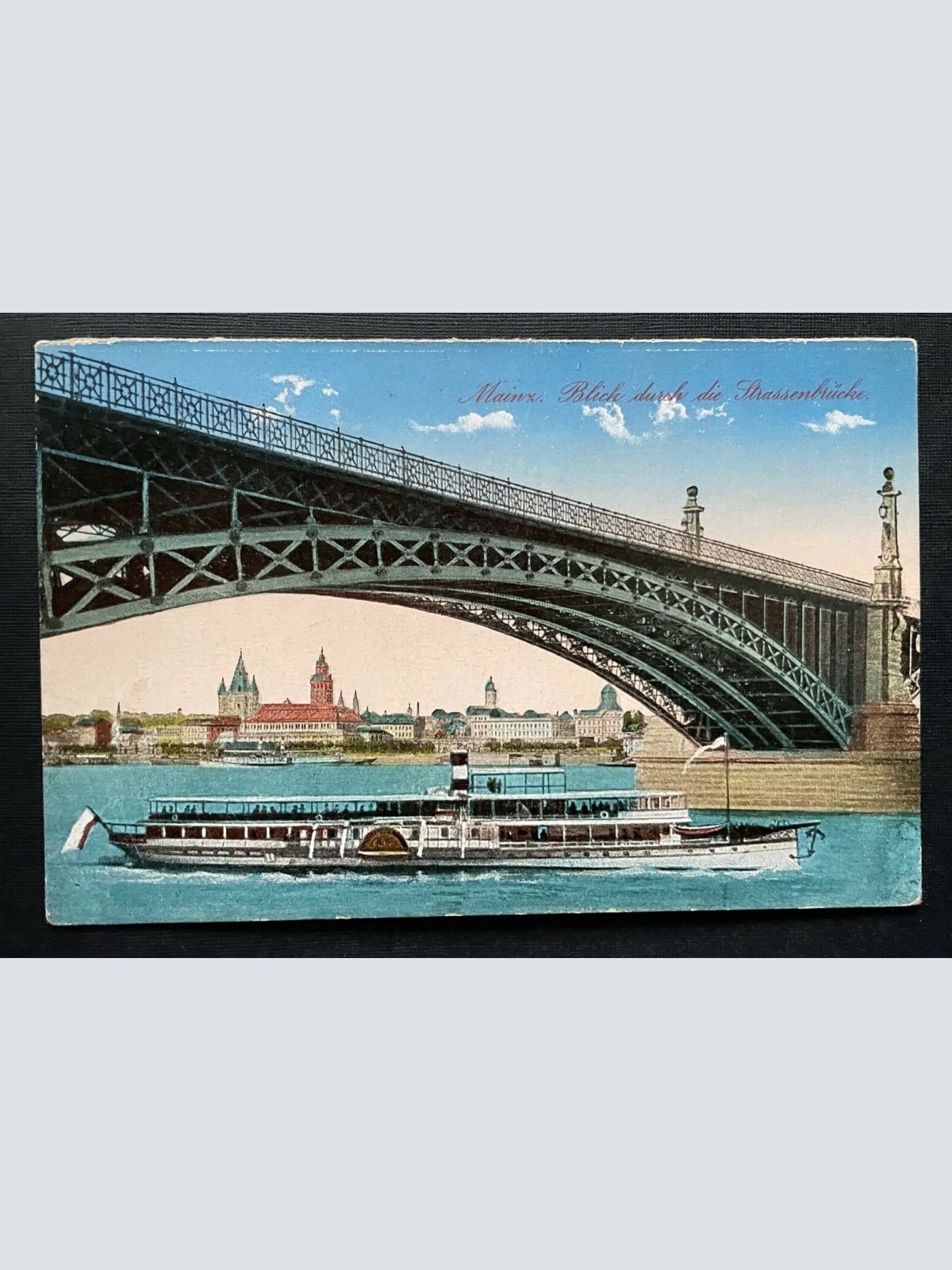 Mainz Strassenbrücke Rhein Fluss Dampfschiff RheinlandPfalz Deutschland 401018 A