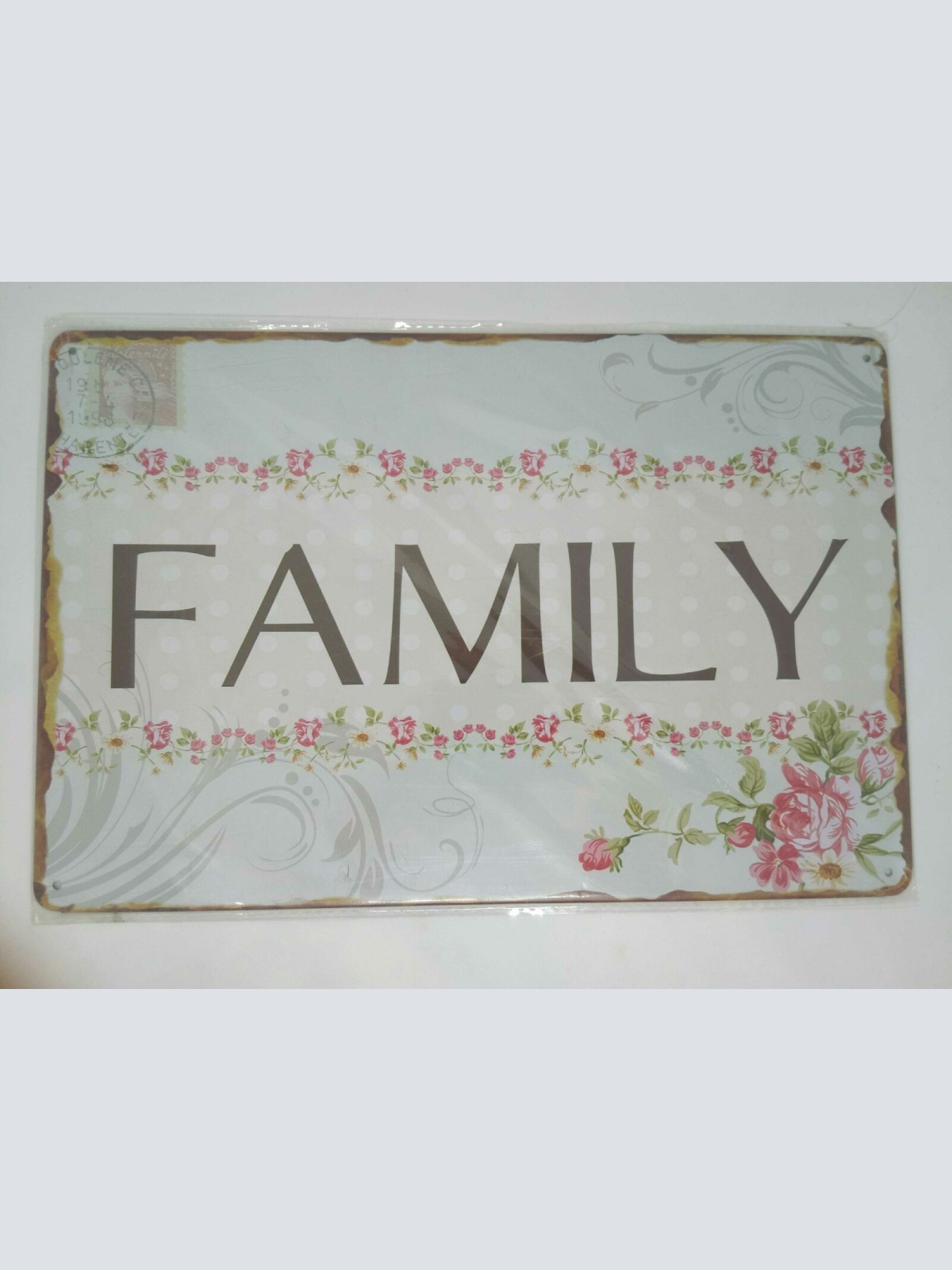 Nostalgie Vintage Retro Blechschild "family" Blumen flowers 30x20 50342