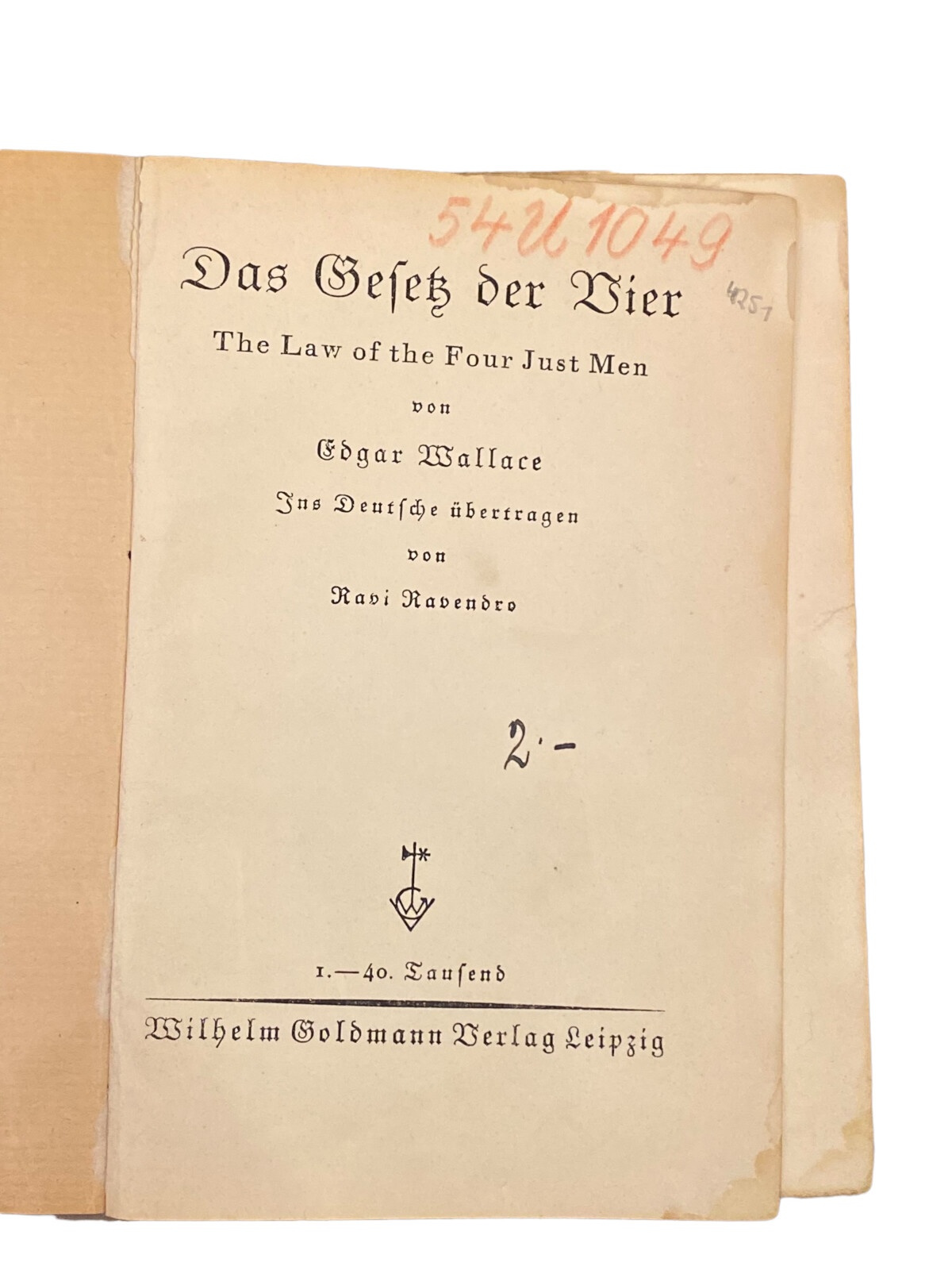 4251 Edgar Wallace DAS GESETZ DER VIER HC übers. v. R. Ravendro