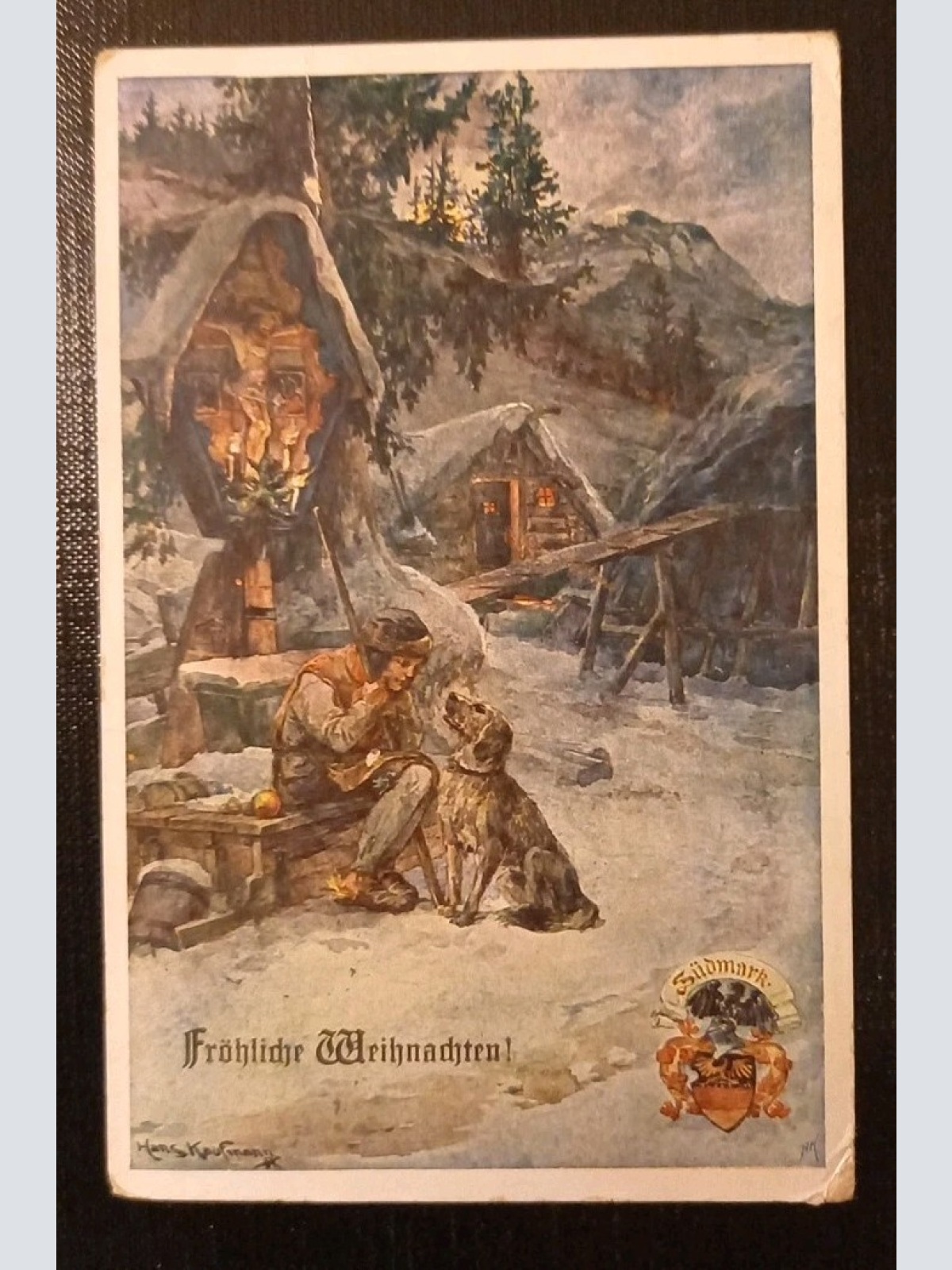 Fröhliche Weihnachten Hund  Kreuz Südmark  Böhmen Hans Kaufmann 5548 Gr