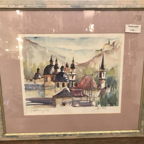 Aquarell Bild, Salzburg, Inkl Rahmen 50,5x45cm (300038)