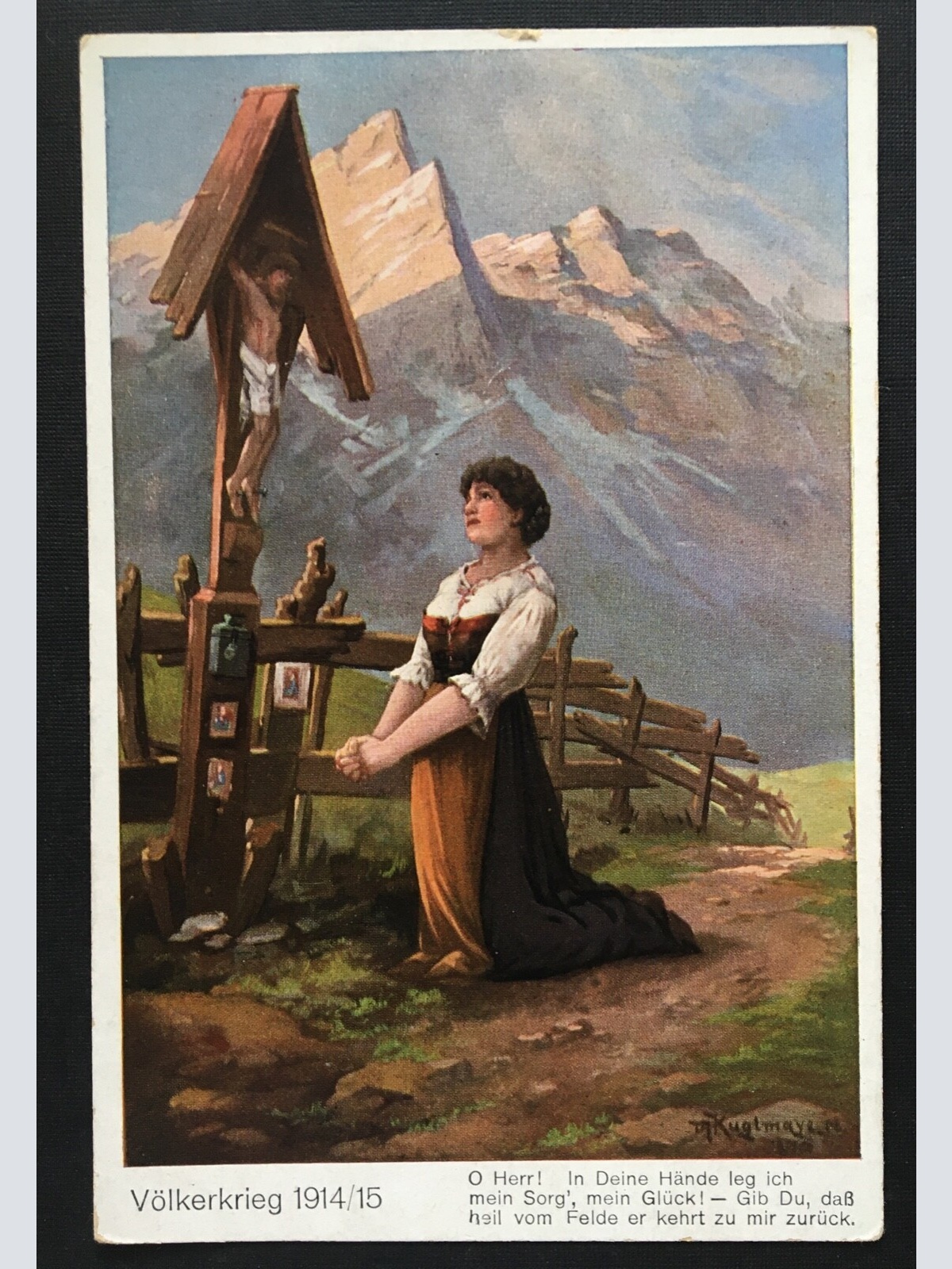 Völkerkrieg 1914/15 Frau Kreuz Gedicht Soldat Militär Krieg 400876 TH A