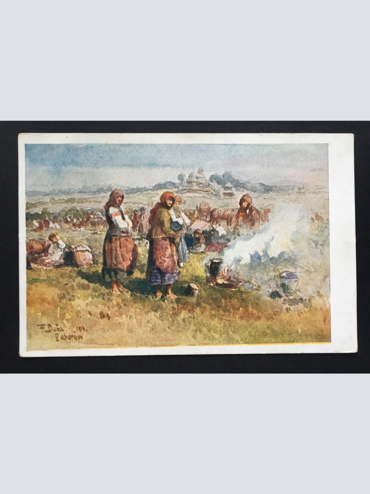 Flüchtlinge Frühstück unter freiem Himmel (F.Dusa) Militär Krieg 400878 TH